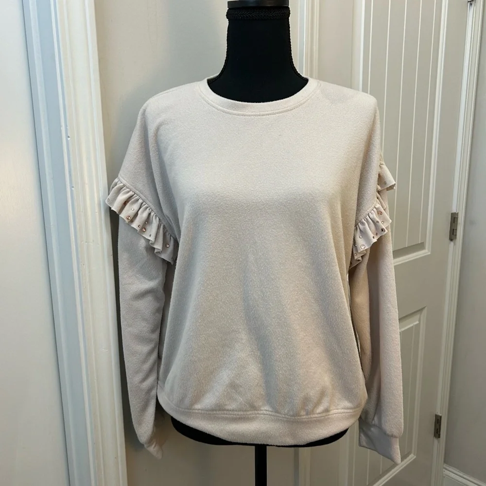 Women’s Cream‎ Ruffle Sleeve Sweatshirt Pullover Size Large